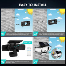 Solar Lights Outdoor 346 LED Solar Wall Lamp with Motion Sensor 3 Modes Waterproof 4 Heads Security Floodlight for Yard Garage