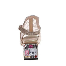 2023 New Women Summer Fashion Mid Heels Peep Toe Shoes for Women Glitter Sandals Ladies Buckle Strap Bling  Rhinestone Sandals