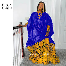 Gold and White African Bazin Rich Dress Robe For Noble Lady Wedding Party Gown White Nigerian Dashiki Robe Long Sleeves Dresses