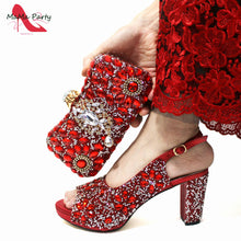 2024 Fashion New Arrivals INS Hot Sale Full Crystal Shinning Shoes and Bag Set for Dress in Red Color Sandals Christmas Party