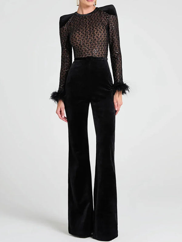 2025 Sashes Patchwork Fashion Jumpsuits, Women Spring Autumn Hollow Out Chic Playsuits, New Long Sleeve Simple Ladies Bodysuits