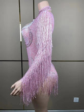Stage Latin dance cha-cha dance practice suit stretch slim skirt fringe flash small diamond pearl design suit