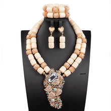 Artificial Coral Women Pendant Necklace Bracelets Earrings Suit African Wedding Jewelry Set Nigeria Bride Accessories Party Gift