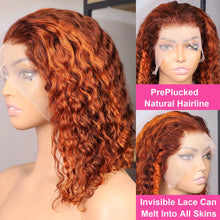 Ginger Orange Brown Colored Water Wave Bob Wigs Transparent 13x4 Lace Front Human Hair Wig For Women P4/350 Highlight Curly Wigs