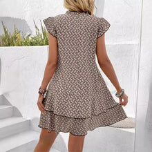 2024 Elegant Women's Casual Loose Ruffle Mini Dress Bohemian Printed V-neck Lace-up Small Flying Sleeve Dresses For Women