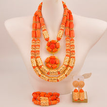 Natural coral beads orange necklace set for stylish Nigerian wedding couple African jewelry
