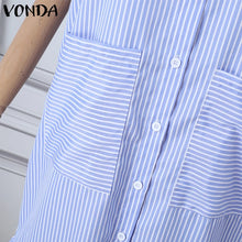 Elegant Striped Printing Short Sleeve Maxi Long Dress Casual Daily Shirt Dress 2025 VONDA Beach Party Sundress Bohemian Vestidos