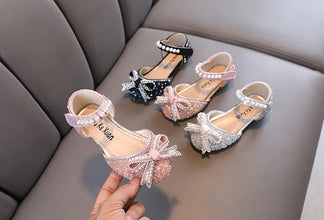 AINYFU New Girls Sequins Party Sandals Summer Fashion Kids Rhinestone Bow Princess Sandals Children's Performance Shoes H950