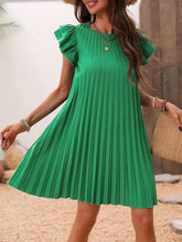 2024 Summer Women Loose Pleated Beach  Solid Dress Ruffle Sleeve Sweetheart Pleated Dress Mini Dress Elegant Green Dresses