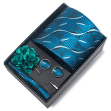 Top Grade Fashion 8 cm Wide Tie Sets Blue Stripe Men's Gravata Handkerchief Cufflink Box Fit Group Workplace Wedding Tie