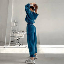 Hoodies Suit Winter Autumn Solid Casual Tracksuit Women Fleece 2 Pieces Set Sports Sweatshirts Pullover Jogger Sweatpants Outfit