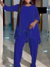 Women Two Piece Sets Pant Set Round Neck Matching Sets Casual Loose Irregularity Tops Long Pants Elegant Splice Y2k Streetwear