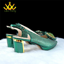 2025 Special New Arrivals Italian Women Shoes and Bag to Match in Green Color with Platform Shinning Crystal Sandal for Wedding