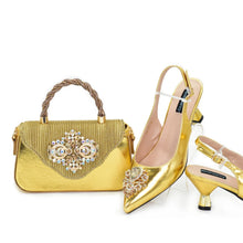 Fashion African Matching Shoes and Bags for Party Nigerian Women Nigerian Italian Shoes and Bags Set Decorated with Rhinestone
