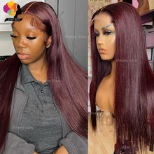 Colored Red Straight Lace Front Human Hair Wig 13x4 13x6 Transparent Lace Frontal Wigs Burgundy Human Hair Wigs for Black Women