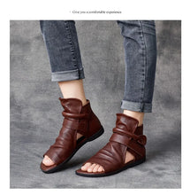 Birkuir Fashion Pleated Women Sandals Genuine Leather Flats High Top Sandals Luxury 2024 Open Toe Summer Boots Hook Loop Sandals