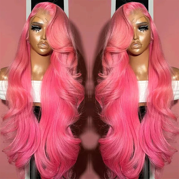 30 32 inch 250% Body Wave 13x4 13x6 Hd Lace Frontal Wig Pre Plucked Transparent Colored Lace Front Pink Wig For Women Glueless