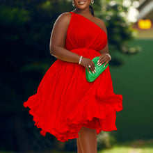 CM.YAYA Women One Shoulder Sleeveless Big Swing Pleated Knee Length Dress 2023 Fashion Street Vestidos Sexy Chic Dresses