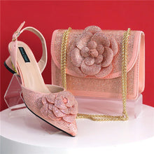 Peach Color Elegant Lady Shoes And Bag Set with Rhinestone Embellished Pearls-knot Wear-resistant And Comfortable Heel