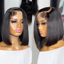 16Inch Vietnamese Super Double Drawn Bone Straight 13x4 Frontal Bob Wig with Human Hair Natural Black 210%Density For BlackWomen