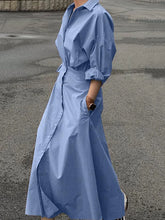 Modigirl Women Summer Long Dresses 2025 Spring Fall Clothes Blue Puff Sleeves Botton Simple Casual Maxi Shirts Dresses for Women