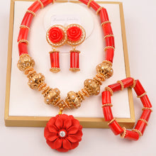 Natural coral beads orange necklace set for stylish Nigerian wedding couple African jewelry