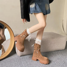 2025 New Women's Suede Western Cowboy Boots, Thick Sole Vintage Cutout, Breathable Elevated Heel, Summer Ankle Boots
