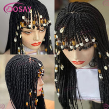 Short Front Braiding Bangs Synthetic Wig Knotless Box Braided Wigs For Black Women Full Lace 32