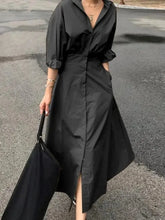 Modigirl Women Summer Long Dresses 2025 Spring Fall Clothes Blue Puff Sleeves Botton Simple Casual Maxi Shirts Dresses for Women