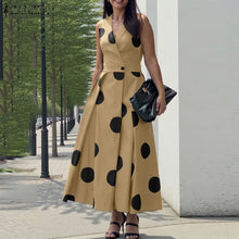 ZANZEA Summer Office Lady Sundress Woman Stylish Polka Dot Maxi Dresses Elegant Party Dress Fashion Sleeveless Holiday Robe 2025