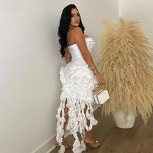 Women Strapless Ruffles Tassel Splicing Irregular Birthday Bodycon Midi Maxi Dress 2025 Even Sexy Party Dresses Vestidos