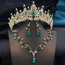 Opal Green Tiaras and earrings necklace Set for Women Bridal Jewelry Sets Wedding Dress Crown Bride Prom Costume Accessories