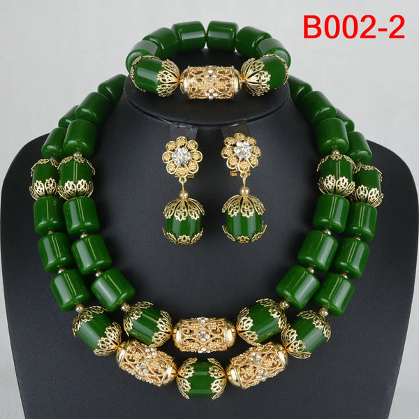 High Quality 2 Layers Artificial Coral Bead African Wedding Jewelry Set Women Necklace Nigeria Bride Party Gift