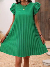 2024 Summer Women Loose Pleated Beach  Solid Dress Ruffle Sleeve Sweetheart Pleated Dress Mini Dress Elegant Green Dresses