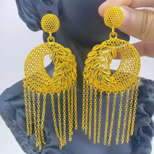 XUHUANG Nigerian Bridal Wedding Earrings With Round Shape Tassels African Dubai Plated Long Earrings Party Pendant Jewelry Gift