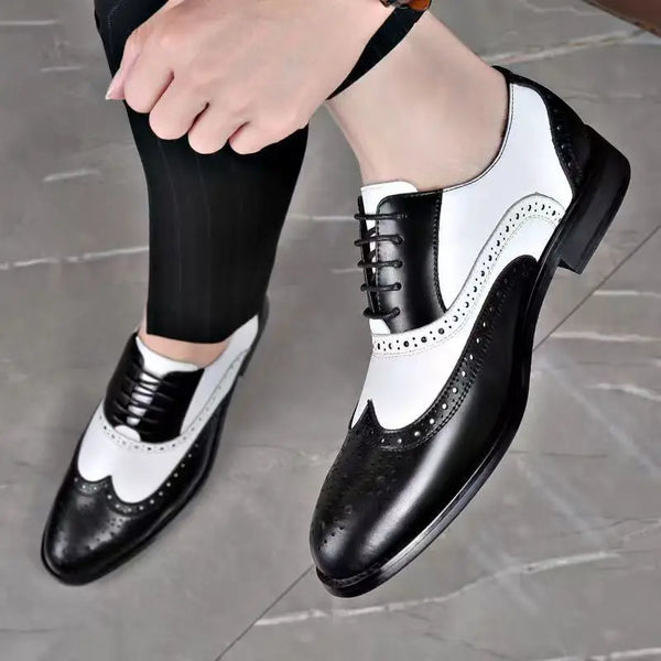 Men's Leather Shoes New Brogue Carved Large Size Shoes for Men Color Matching Quality Business Drive Men's Dress Leather Shoes