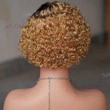 Ombre Blonde T1B27Pixie Cut Short Curly Bob Side Part Non Lace Front 100% Brazilian Human Hair Wigs