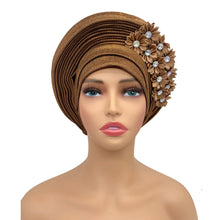 2024 New African Headtie Turban Nigeria Head Ties with Flowers Already Made Auto Gele Women Head Wraps for Wedding Party