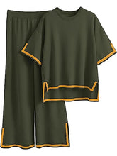 Two-piece Summer New Knitted Elegant Trousers Suit Short-sleeved Pullover Wide-leg Pants Casual Home Two-piece Women's Set