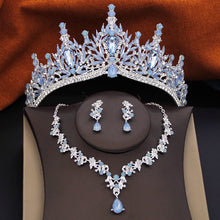 3 Pcs Princess Wedding Crown Jewelry Sets and Tiaras Green Pink Bride Necklace Earrings Set Girls Prom Birthday Accessory