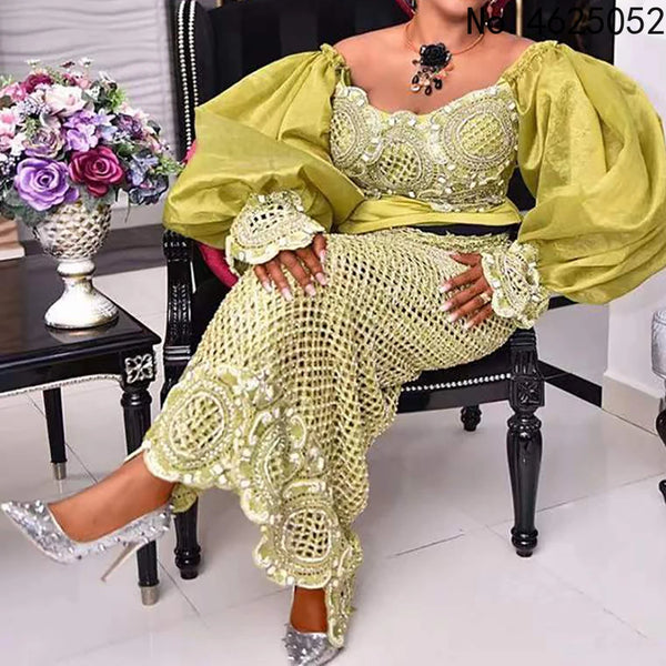 Customized African Dresses For Women Traditional Ankara Outfits Puff Sleeve Bodycon Dress Party Evening Gowns Boubou Dubai Vesti
