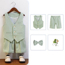Children Green White Baptism Photography Suit Kids Vest Shirt Shorts Bowtie Ceremony Costume Boys Breathable Wedding Dress