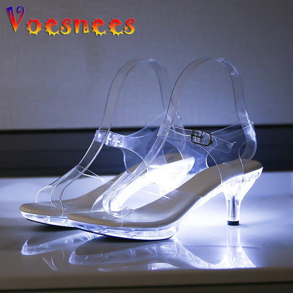 6CM New Outdoor Transparent Crystal Summer Sandals Women's Slippers  Beach Ladies Clear High Heels Sexy Women Party Shoes White