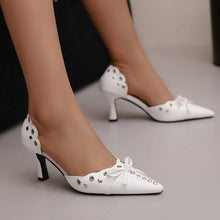 Summer Women Rivet Air Holes High Heel Sandals Commuter Design Pumps Cute Bow Heels Lady Fetish Sweet Wedding Pointy Shoes