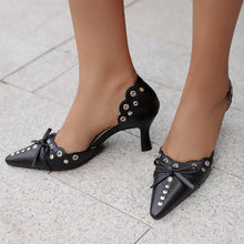 Summer Women Rivet Air Holes High Heel Sandals Commuter Design Pumps Cute Bow Heels Lady Fetish Sweet Wedding Pointy Shoes