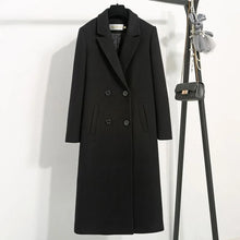 Women's Winter Classic Black Woolen Mid-Length Woolen Blend Overcoat