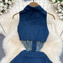 Denim Dress Women Long Dresses Turn Down Collar Sleeveless Party Club Hollow Out Jeans High Waist Slim Single Breasted Vestidos