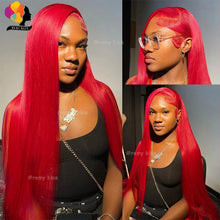 Colored Red Straight Lace Front Human Hair Wig 13x4 13x6 Transparent Lace Frontal Wigs Burgundy Human Hair Wigs for Black Women
