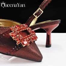 Nigeria Elegant Noble Party Wedding Shoes And Bag Pointed Toe Decorated With Rhinestone Women's Heel Shoes