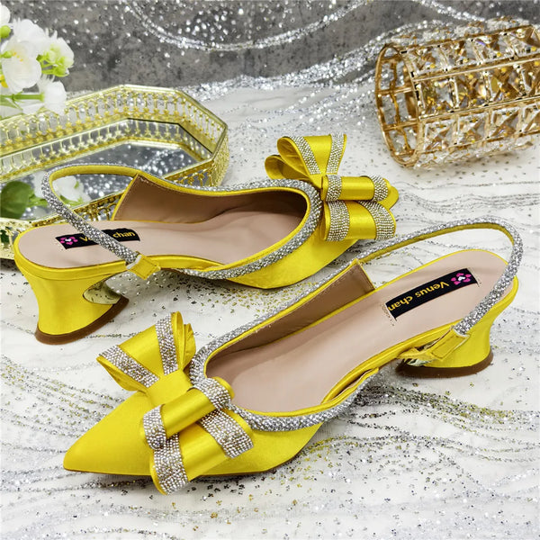 New Arrival Elegant African Party High-heeled Shoes Chain Decoration Trendy Women's Sandals Nigerian Women Wedding Pumps